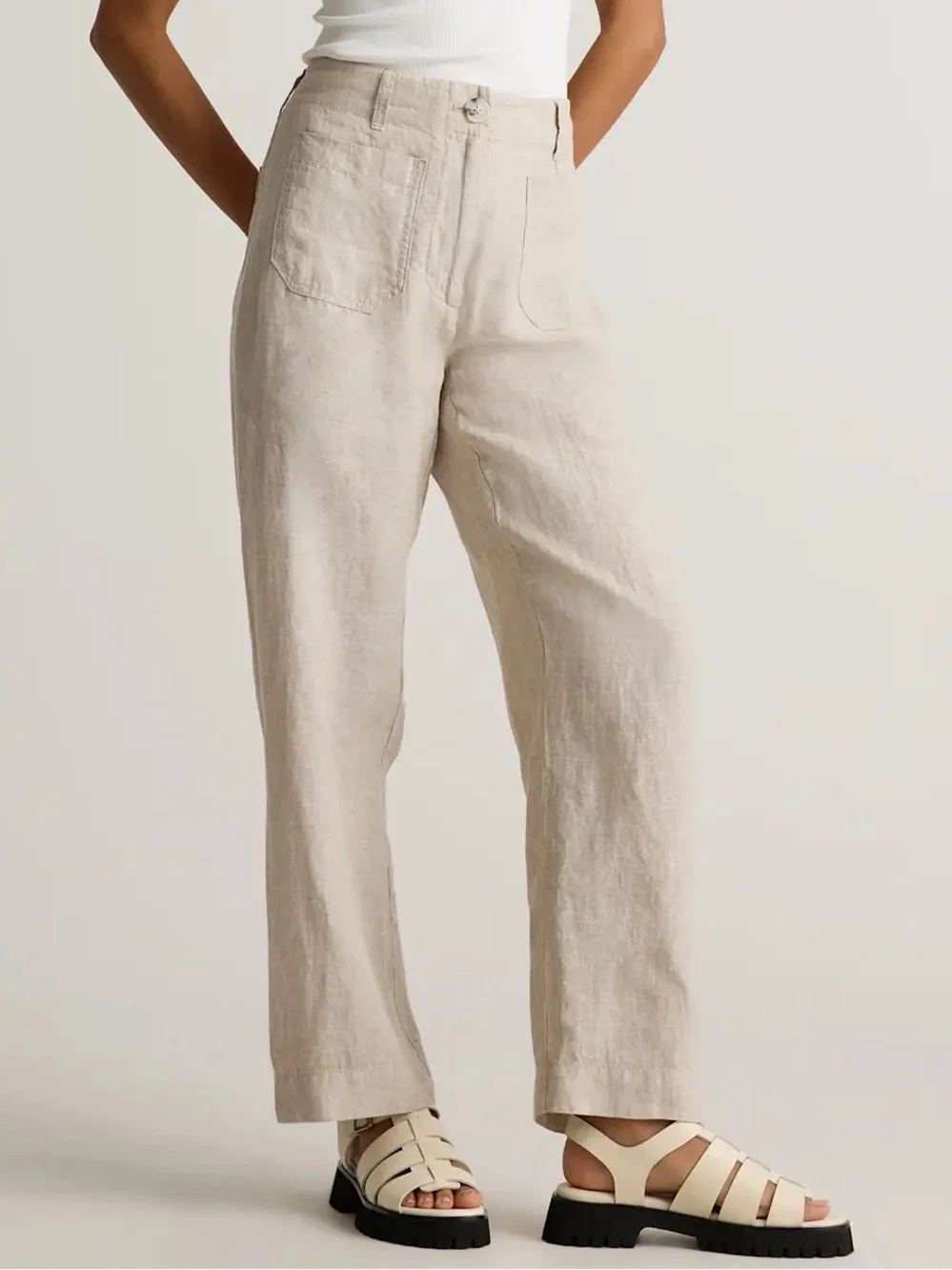 Quince Beige Wide-Leg Linen Pants